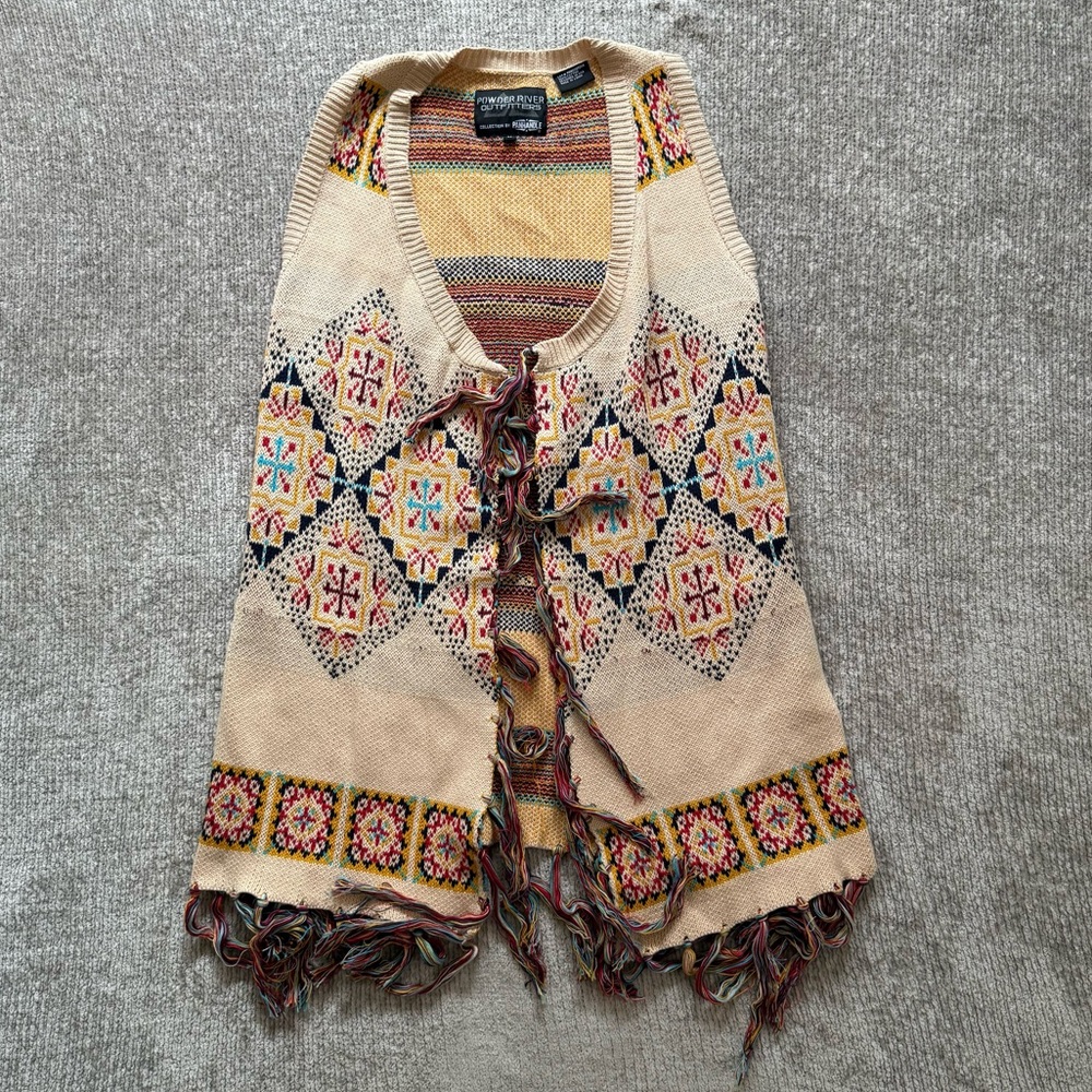 Powder River‎ Outfitters Southwest Fringe Knit Vest Boho Western M Festival